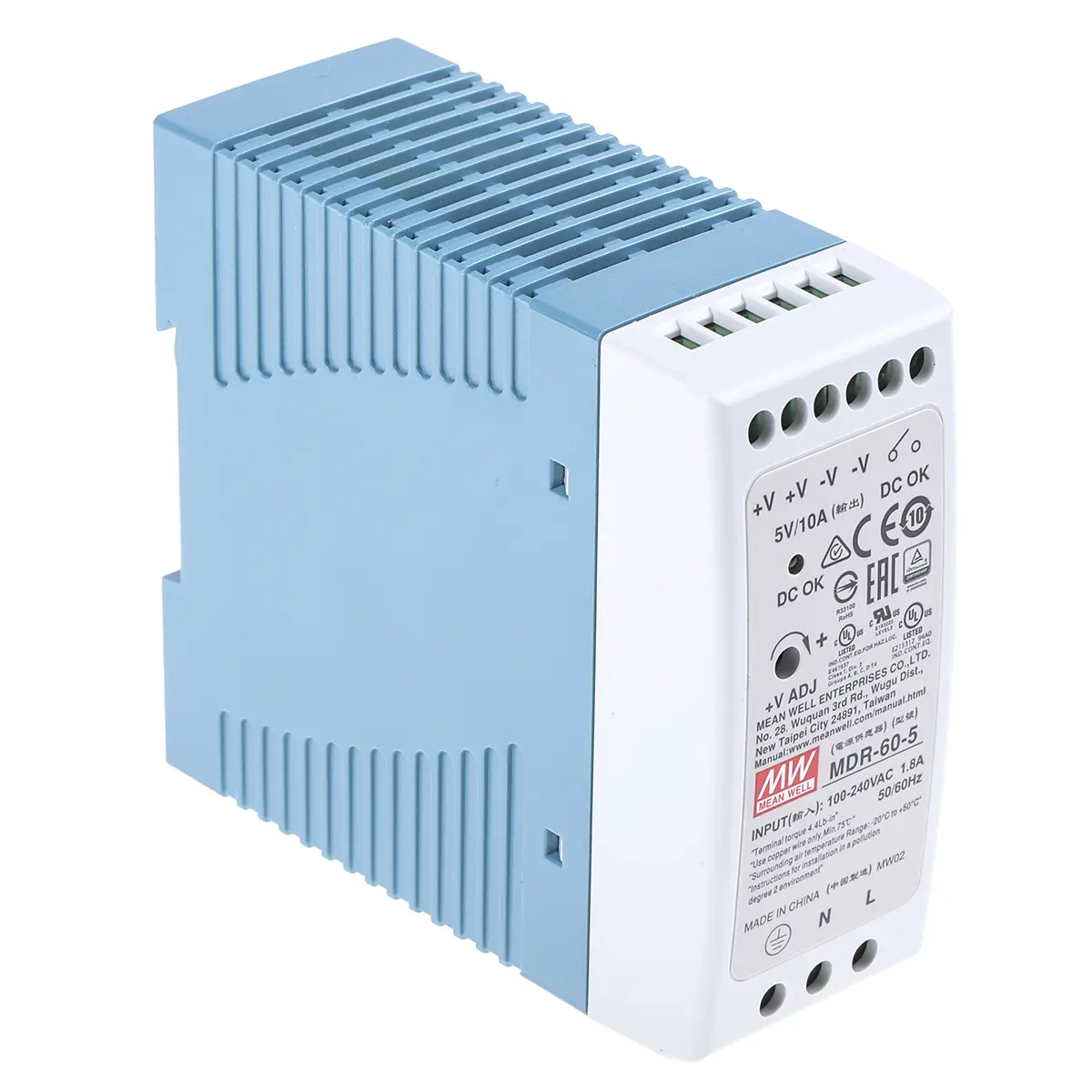 Produktfoto 1 von MEAN WELL MDR DIN-Schienen Netzteil Getaktet 5V dc / 10A 60W 85 → 264V ac