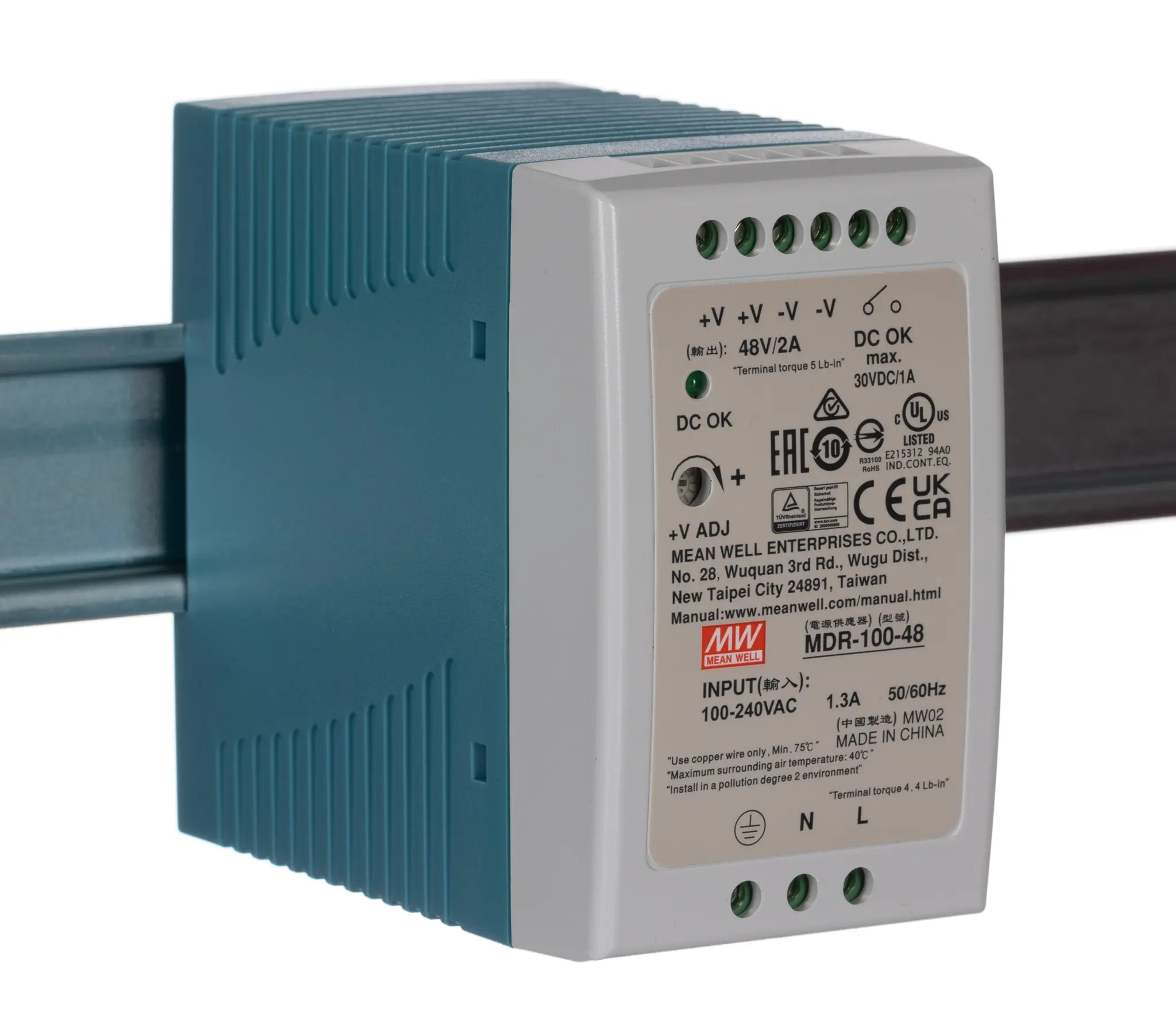 Produktfoto 1 von MEAN WELL MDR DIN-Schienen Netzteil Getaktet 48V dc / 2A 100W 85 → 264V ac