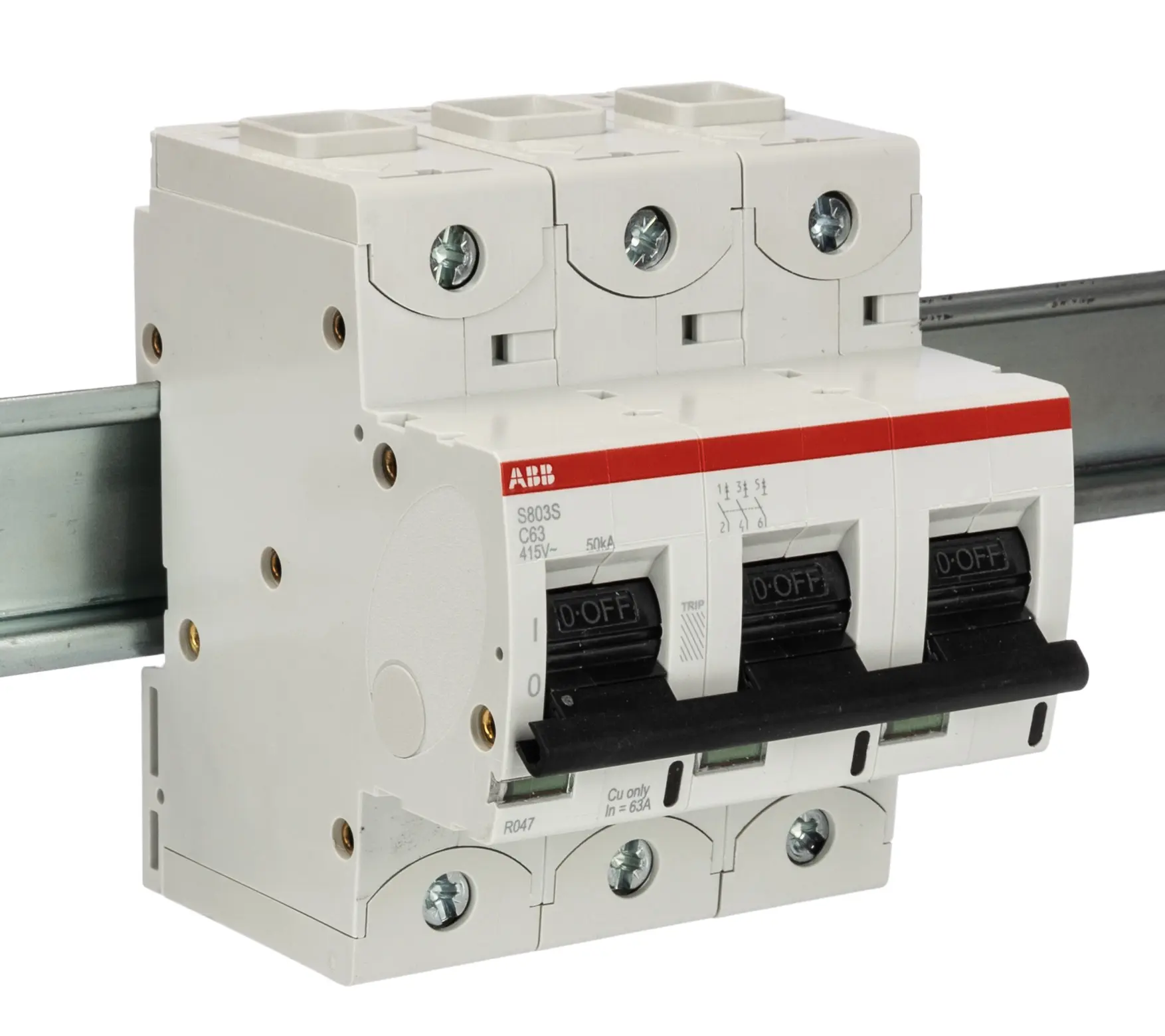 Produktfoto 1 von ABB S800S Miniaturüberlastschalter Typ C, Pol 3-polig 63 A 690 V ac, Abschaltvermögen 50 kA High Performance 250 V dc