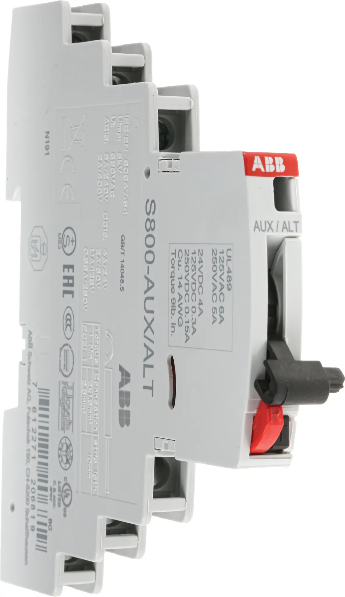 Produktfoto 1 von ABB S800 Hilfskontakt 2-polig DIN-Hutschiene, 2 Öffner/2 Schließer mit Schraube Anschluss 6 A ac, 250 V dc, 400V ac