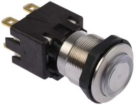 Produktfoto 1 von Schurter MSM LA 19 Druckschalter Blau Beleuchtet Rastend Panel Ø 19 mm, 2-poliger Umschalter / 12A 125 V dc 125 V ac,