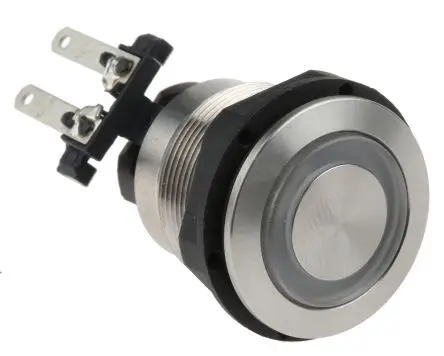 Produktfoto 1 von Schurter MSM LA 19 Druckschalter Grün Rastend Panel Ø 19 mm, 2-poliger Umschalter / 12A 125 V dc 125 V ac, IP00, IP64