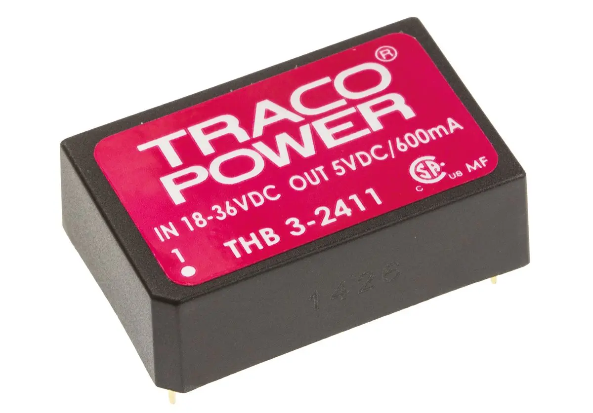 TRACOPOWER THB 3 DC/DC-Wandler 3W 24 V dc IN, 5V dc OUT / 600mA Durchsteckmontage 4kV ac isoliert