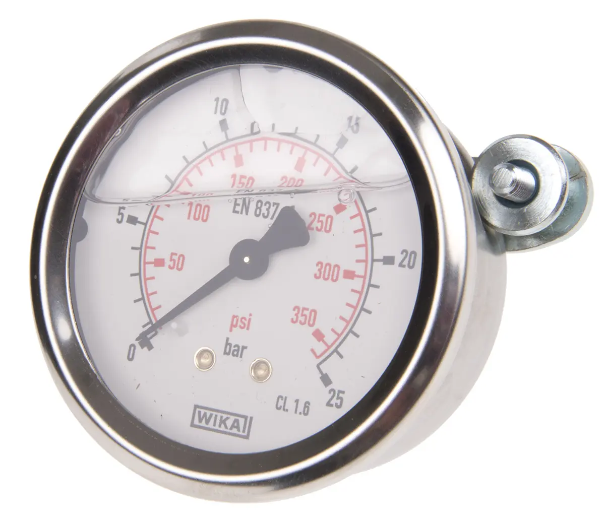 Produktfoto 1 von WIKA 213.53 Druckmessgerät Prozessanschluss hinten Analog 0bar → 25bar, Ø 63mm Edelstahl Gehäuse G1/4