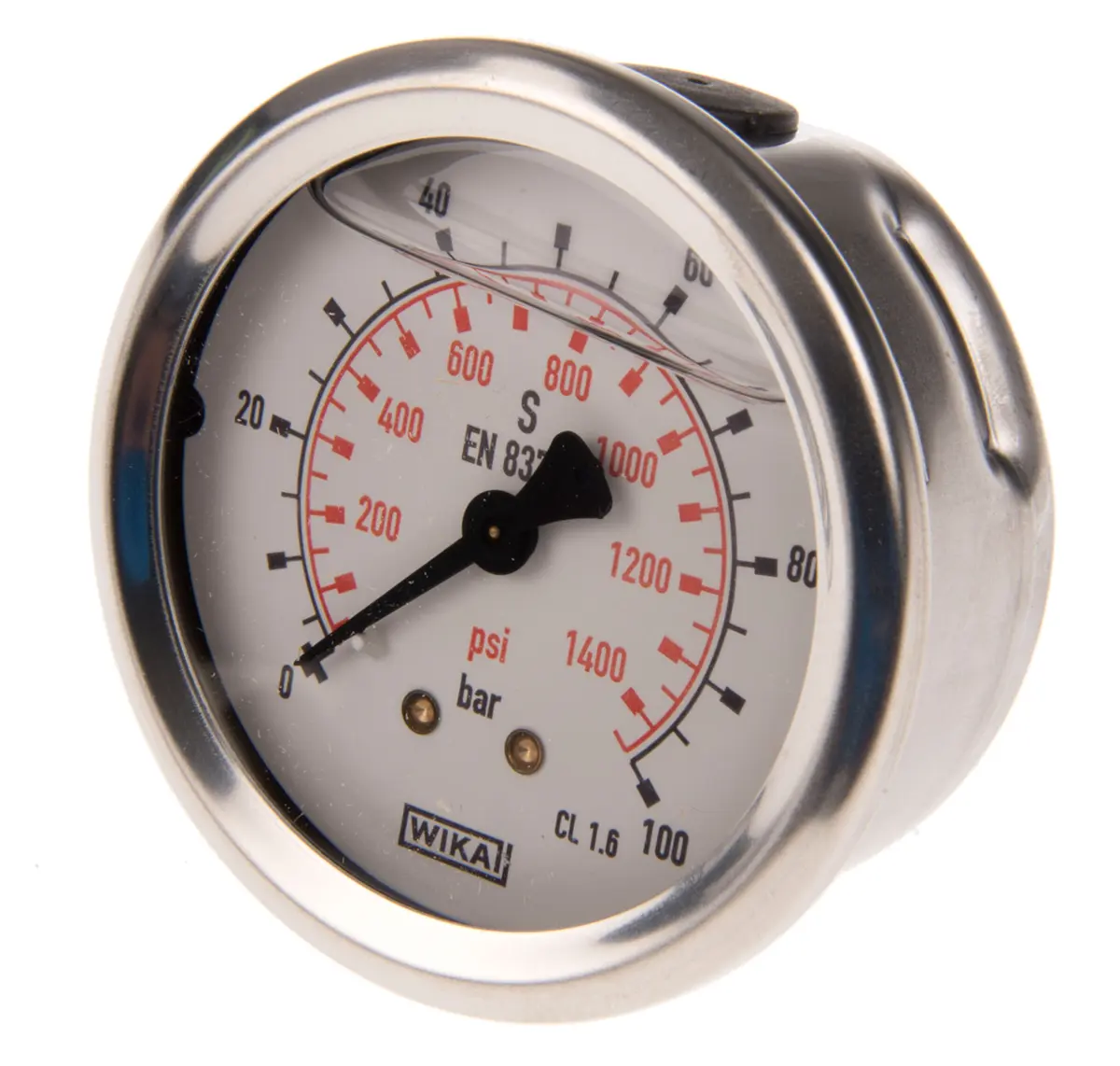 Produktfoto 1 von WIKA 213.53 Druckmessgerät Prozessanschluss hinten Analog 0bar → 100bar, Ø 63mm Edelstahl Gehäuse G1/4