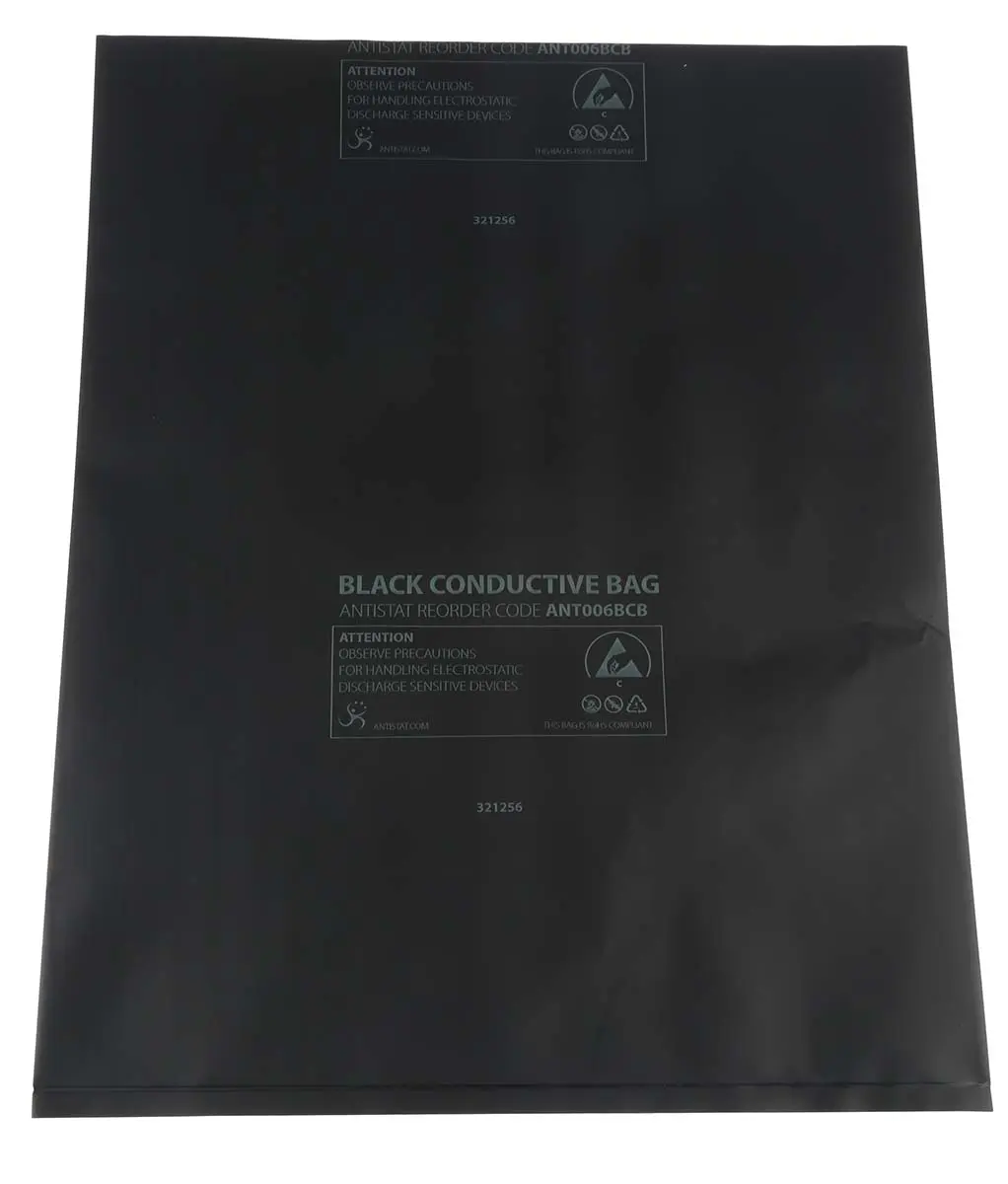 Produktfoto 1 von RS PRO Schwarz Leitfähig ESD-sicherer Beutel Schwarz x 254 mm Heißsiegel, 10 Per Pack Stück