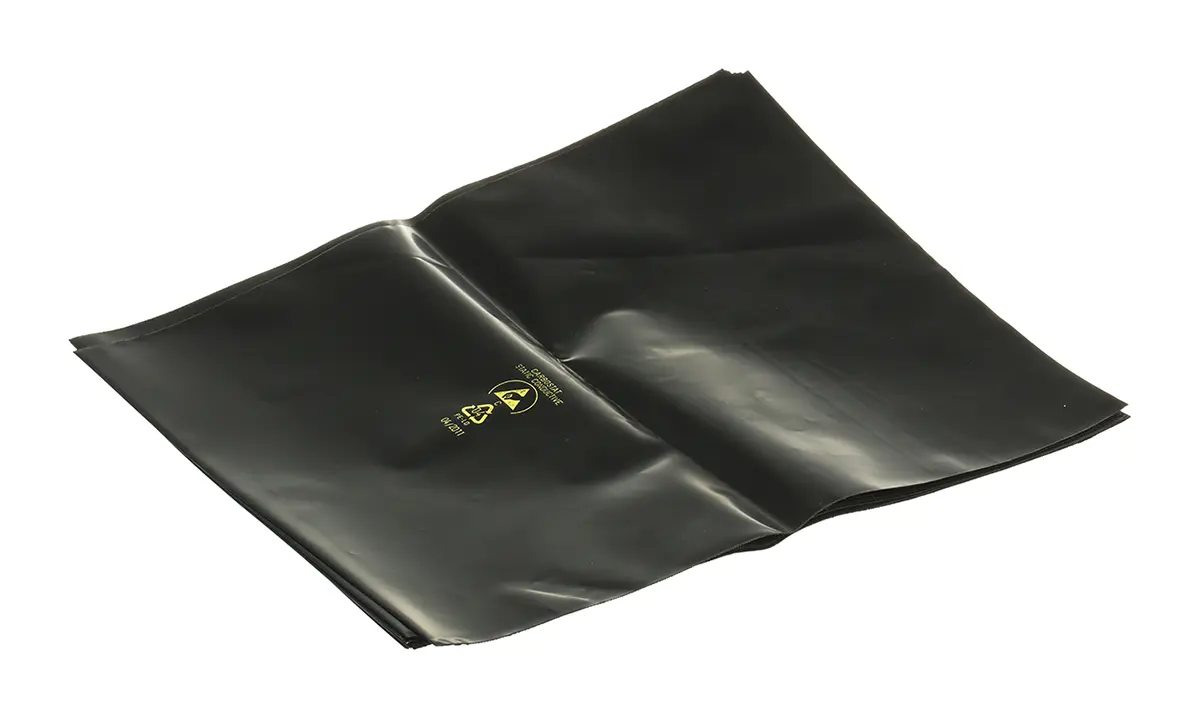 Produktfoto 1 von RS PRO Schwarz Leitfähig ESD-sicherer Beutel Schwarz x 305 mm Heißsiegel, 10 Per Pack Stück