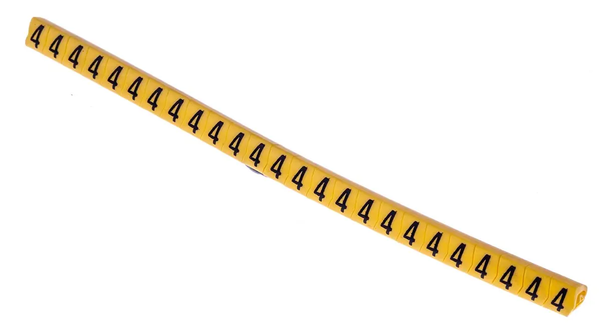 HellermannTyton Helagrip Kabelmarkierung Aufschiebbar, Beschriftung: 4, Schwarz Gelb, Ø 2 mm - 5 mm, 3.5 mm x 4.3 mm
