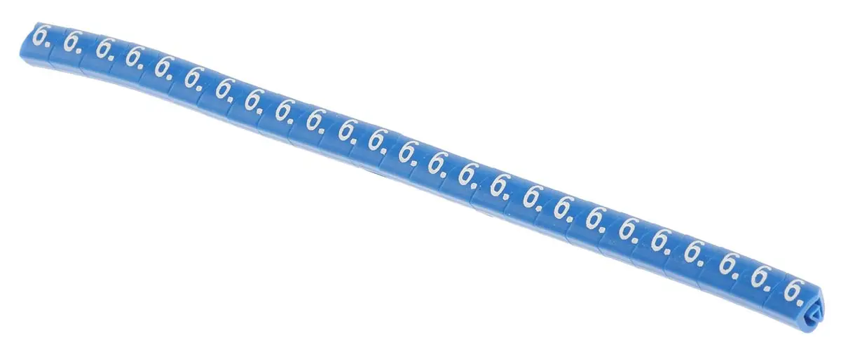 Produktfoto 1 von HellermannTyton Helagrip Kabelmarkierung Aufschiebbar, Beschriftung: 6, Weiß Blau, Ø 2 mm - 5 mm, 3.5 mm x 4.3 mm