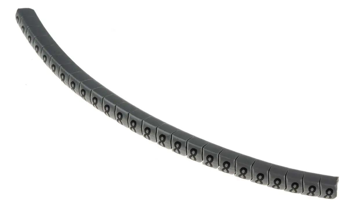 Produktfoto 1 von HellermannTyton Helagrip Kabelmarkierung Aufschiebbar, Beschriftung: 8, Schwarz Grau, Ø 2 mm - 5 mm, 3.5 mm x 4.3 mm