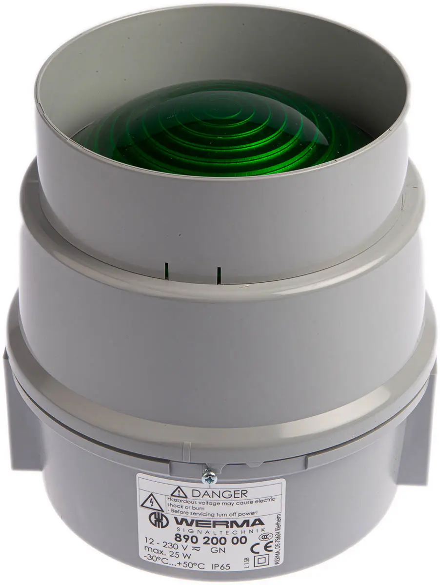 Produktfoto 1 von Werma BWM 890 Glühlampe Dauer Signalleuchte Grün, 12 → 230 V ac/dc, Ø 150mm x 154mm