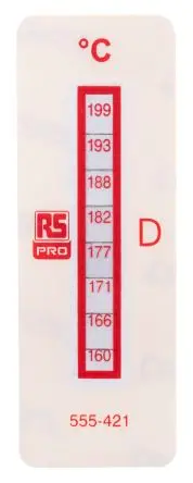 Produktfoto 1 von RS PRO Temperaturmessstreifen 160 °C / 199 °C 8 Messbereiche 10 Stk. Vertikal, L. 18 mm, B. 51 mm