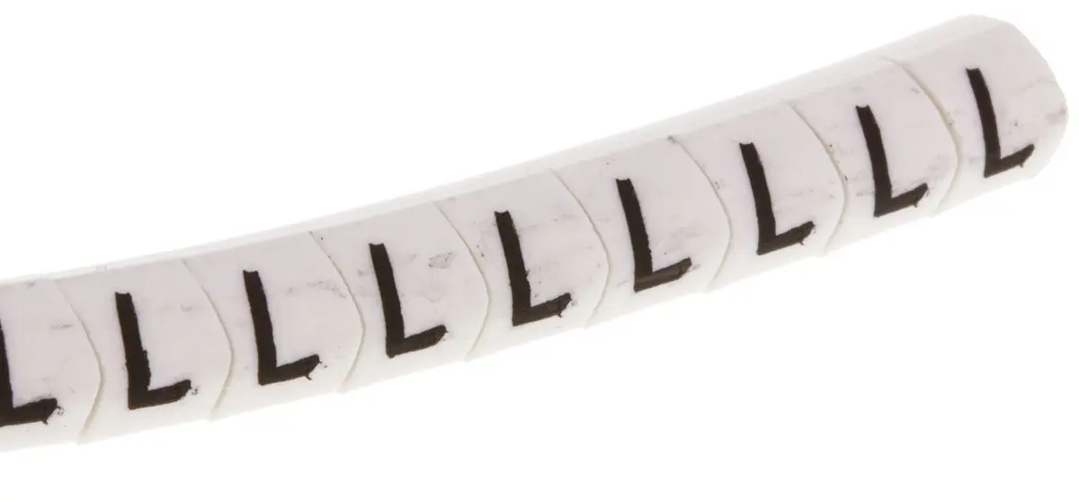Produktfoto 1 von HellermannTyton Helagrip Kabelmarkierung Aufschiebbar, Beschriftung: L, Schwarz Weiß, Ø 2 mm - 5 mm, 3.5 mm x 4.3 mm