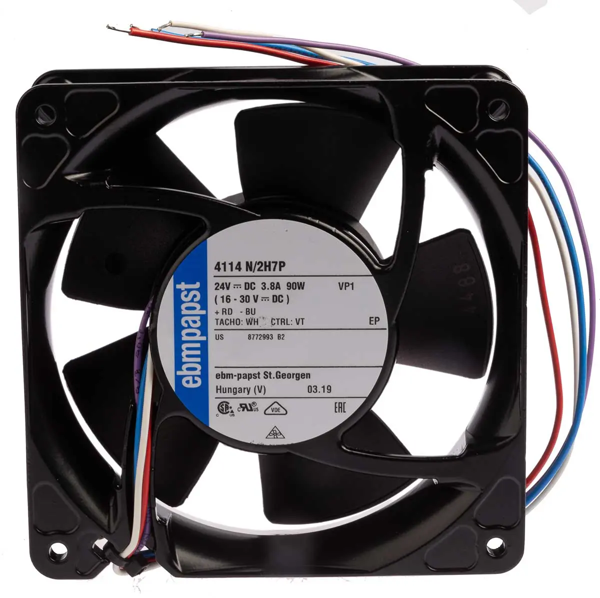 Produktfoto 1 von ebm-papst 4100 NH7 - S-Force DC-Axiallüfter, Kugellager, 24 V dc / 90W, 119 x 119 x 38mm, 9500U/min, 500m³/h
