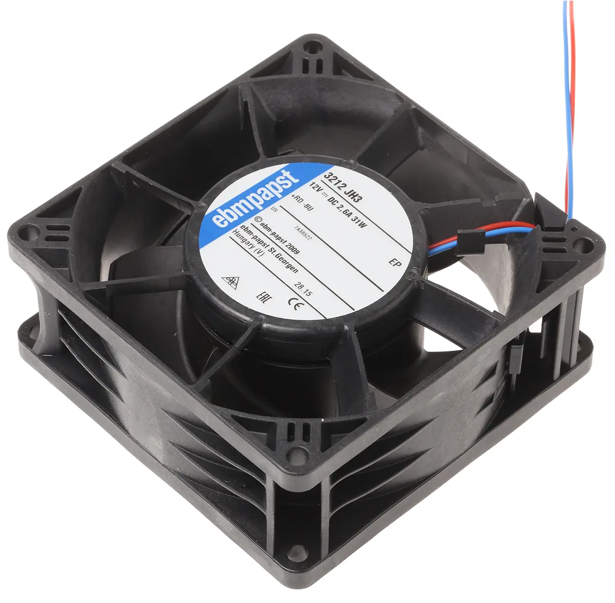 Produktfoto 1 von ebm-papst 3200 J - S-Force DC-Axiallüfter, Kugellager, 12 V dc / 31W, 92 x 92 x 38mm, 11000U/min, 237m³/h