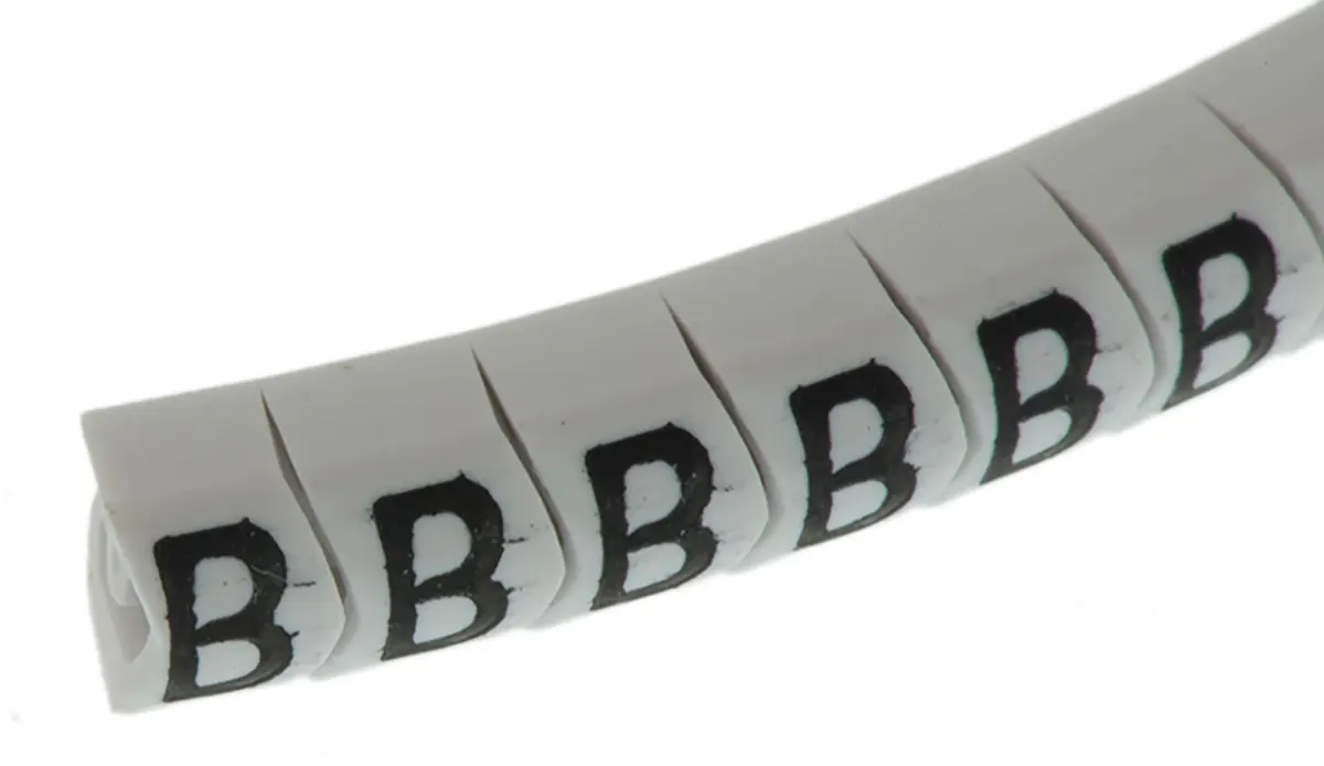 Produktfoto 1 von HellermannTyton Helagrip Kabelmarkierung Aufschiebbar, Beschriftung: B, Schwarz Weiß, Ø 2 mm - 5 mm, 3.5 mm x 4.3 mm