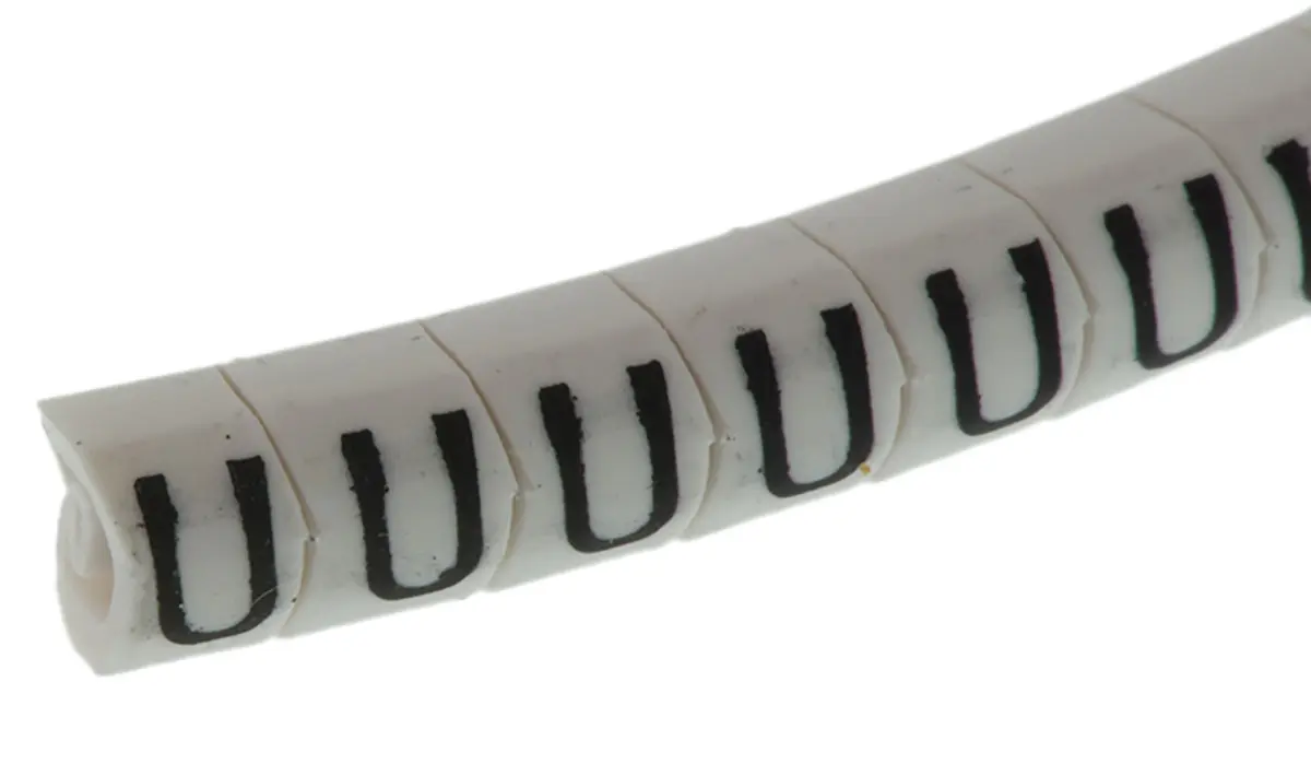 Produktfoto 1 von HellermannTyton Helagrip Kabelmarkierung Aufschiebbar, Beschriftung: U, Schwarz Weiß, Ø 2 mm - 5 mm, 3.5 mm x 4.3 mm