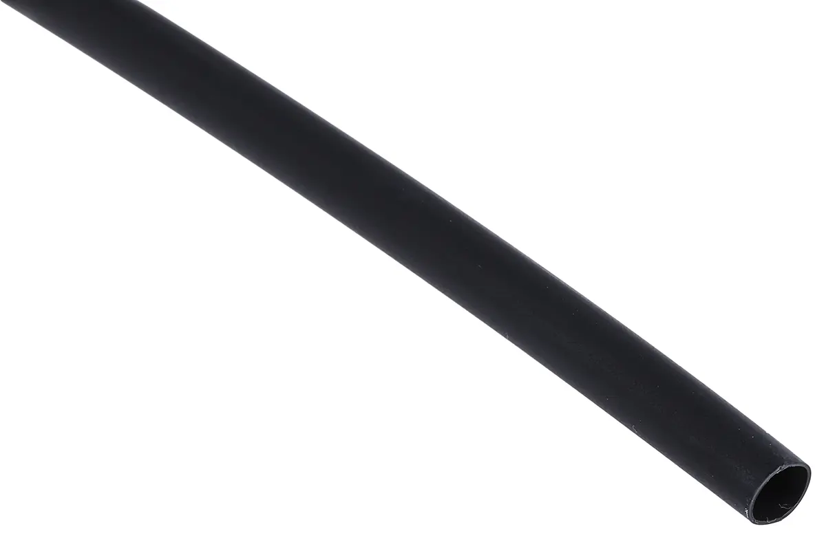 Produktfoto 1 von RS PRO Wärmeschrumpfschlauch, Polyolefin Schwarz, Ø 6.4 mm Schrumpfrate 3:1, Länge 1.2m