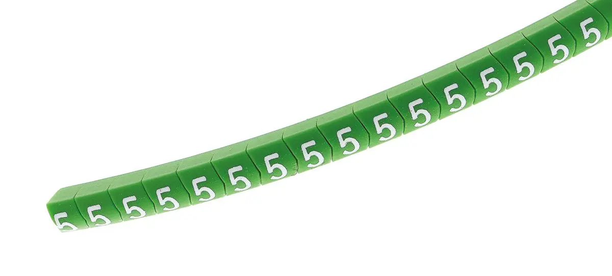 Produktfoto 1 von HellermannTyton Helagrip Kabelmarkierung Aufschiebbar, Beschriftung: 5, Weiß Grün, Ø 2 mm - 5 mm, 3.5 mm x 4.3 mm