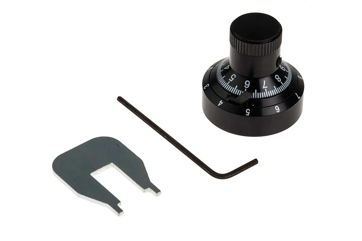 Produktfoto 1 von RS PRO Potentiometer Drehknopf Schwarz, Zeiger Schwarz Ø 7.2mm x 20.3mm, Rund Schaft 6.35mm