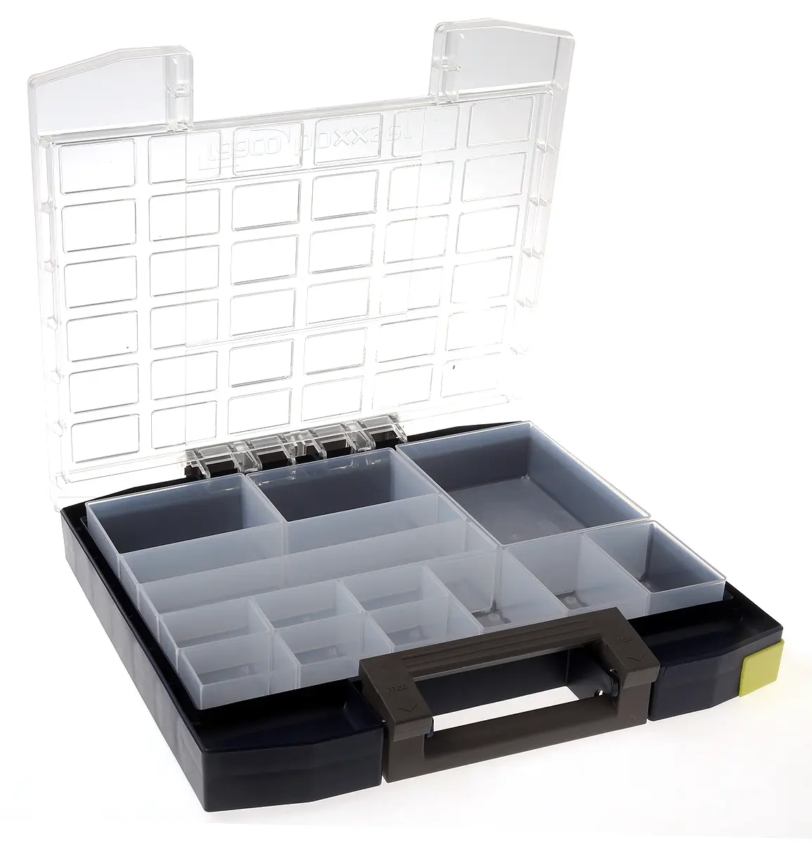 Produktfoto 1 von Raaco Kleinteilebox, Polycarbonat, Polypropylen Blau, 14 Fächer, 55 mm x 354 mm x 323 mm