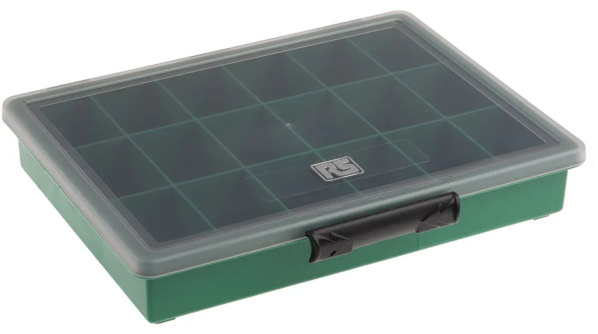 Produktfoto 1 von Raaco Kleinteilebox, Polypropylen Grün, 18 Fächer, 43 mm x 240 mm x 195 mm