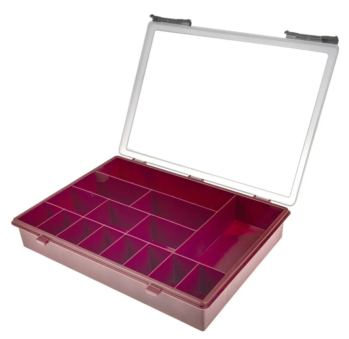 Produktfoto 1 von Raaco Kleinteilebox, Polypropylen Rot, 15 Fächer, 57 mm x 338 mm x 260 mm