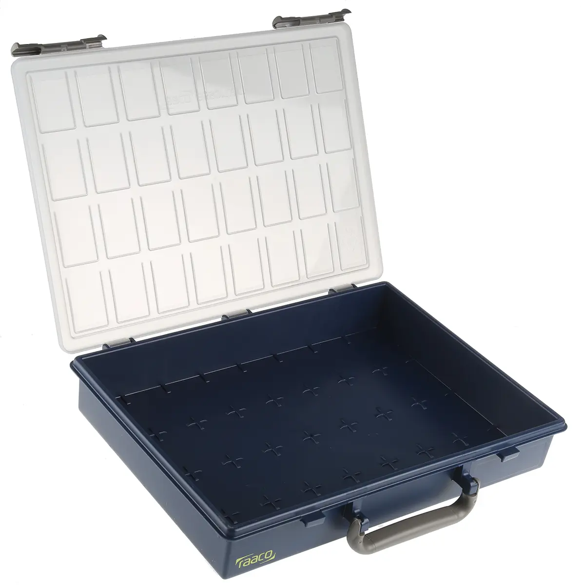 Produktfoto 1 von Raaco Kleinteilebox, Polypropylen Klar, Schwarz, 32 Fächer Verstellbare Fächer, 57 mm x 338 mm x 261 mm