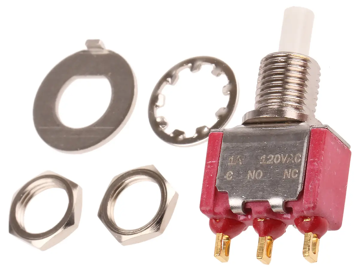 Produktfoto 1 von C & K 8020 Druckschalter Gelb, Rot, Grün Tastend Panel Ø 6.85 x 12.7 mm, 1-poliger Umschalter / 1 A 28 V dc 120 V ac