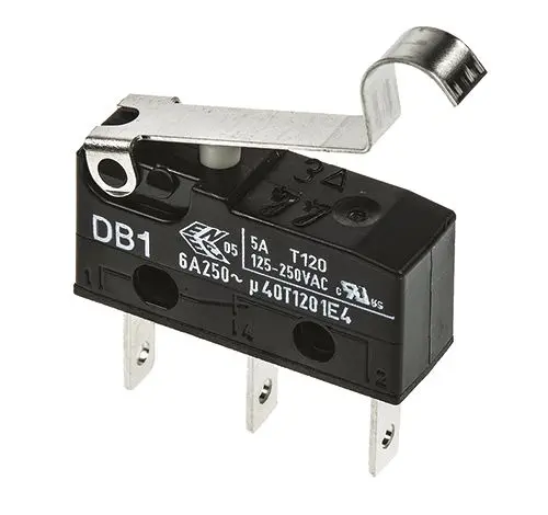 Produktfoto 1 von ZF Mikroschalter Rollenhebel simuliert-Betätiger Flachstecker, 6 A @ 250 V ac, SPDT 0,54 N -40°C - +120°C