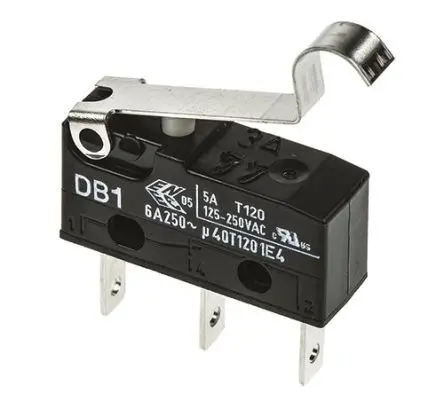 Produktfoto 1 von ZF Mikroschalter Rollenhebel simuliert-Betätiger Stecker, 1-poliger Umschalter, 250 V ac, 6A IP50 0.54N -40 °C - 120 °C