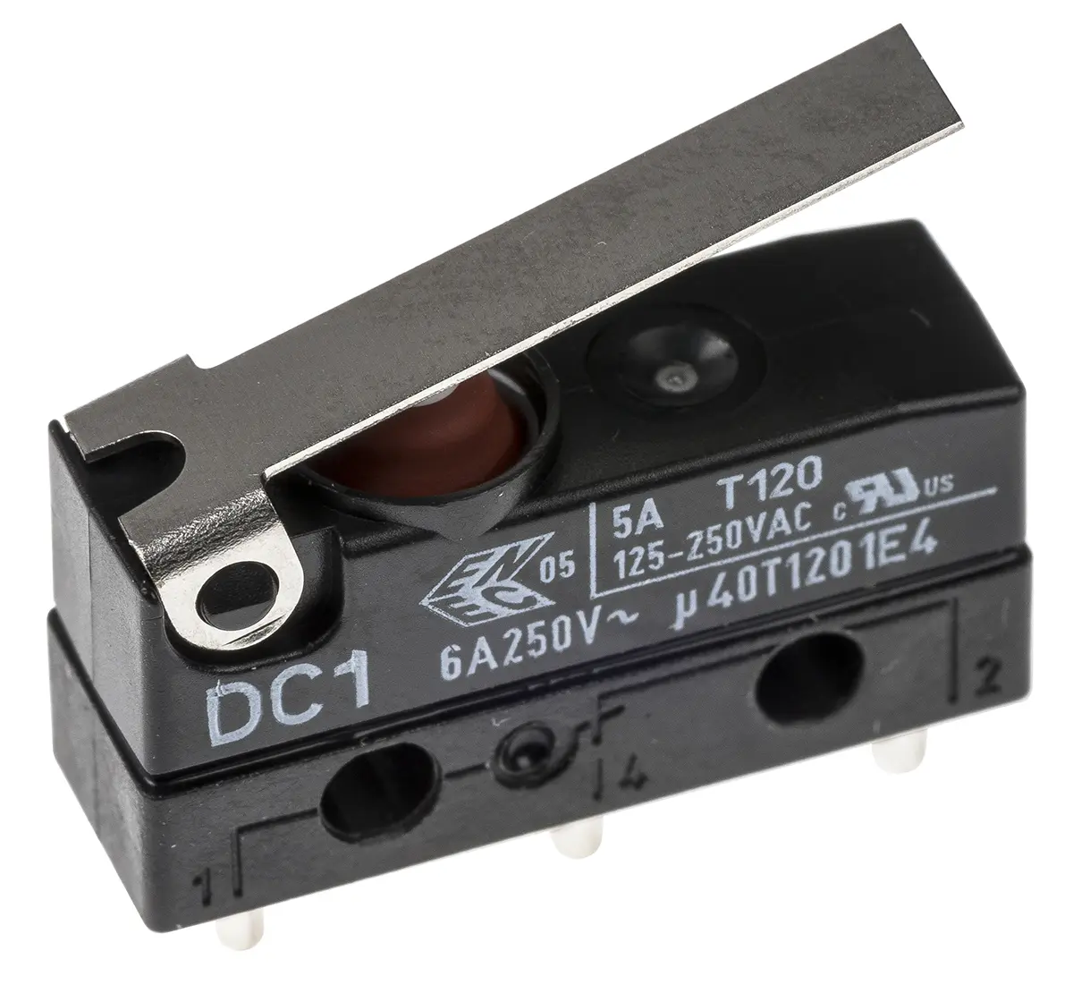 Produktfoto 1 von ZF Mikroschalter Kurzer Hebel-Betätiger Lot, 1-poliger Umschalter, 250 V ac, 6A IP6K7 0.78N -40 °C - 120 °C