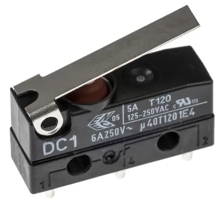 Produktfoto 1 von ZF Mikroschalter Kurzer Hebel-Betätiger Lot, 1-poliger Umschalter, 250 V ac, 6A IP6K7 0.78N -40 °C - 120 °C