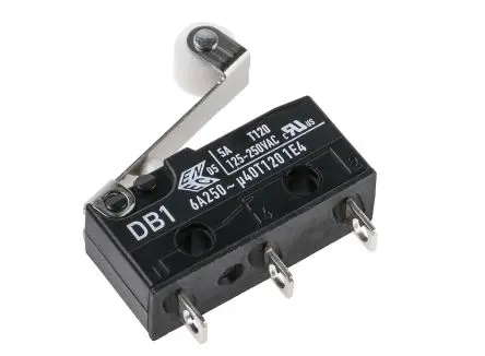 Produktfoto 1 von ZF Mikroschalter Kurzer Rollenhebel-Betätiger Lot, 1-poliger Umschalter, 250 V ac, 6A IP50 0.64N -40 °C - 120 °C