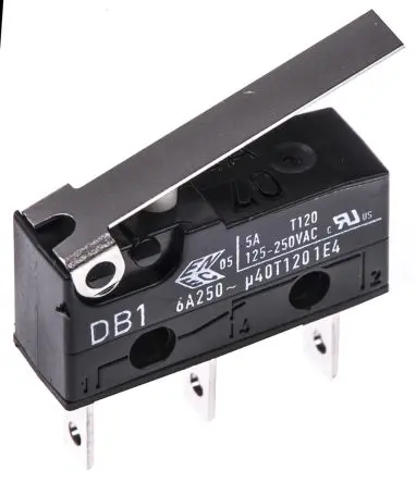 Produktfoto 1 von ZF Mikroschalter Scharnierhebel-Betätiger Stecker, 1-poliger Umschalter, 250 V ac, 6A IP50 0.49N -40 °C - 120 °C