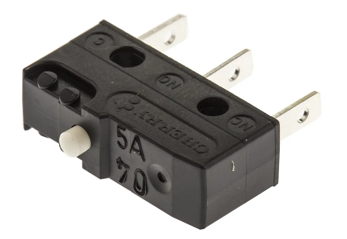 Produktfoto 1 von ZF Mikroschalter Knopf-Betätiger Flachstecker, 6 A @ 250 V ac, SPDT 1,47 N -40°C - +120°C