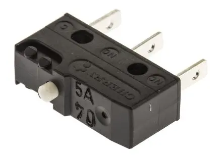 Produktfoto 1 von ZF Mikroschalter Taste-Betätiger Stecker, 1-poliger Umschalter, 250 V ac, 6A IP50 1.47N -40 °C - 120 °C