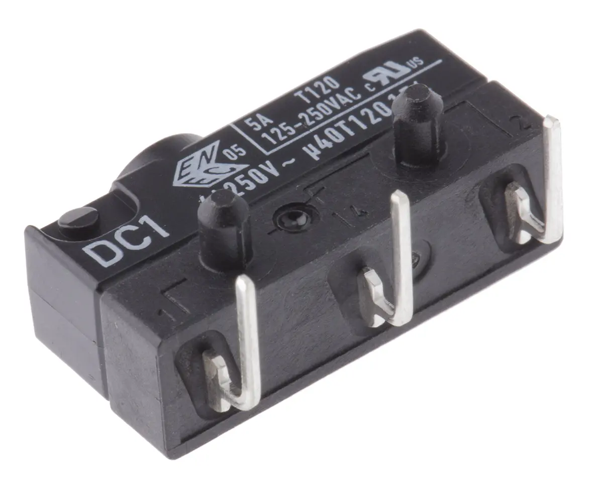 Produktfoto 1 von ZF Mikroschalter Taste-Betätiger Rechtwinklige Leiterplatte, 1-poliger Umschalter, 250 V ac, 6A IP6K7 1.96N -40 °C - 120