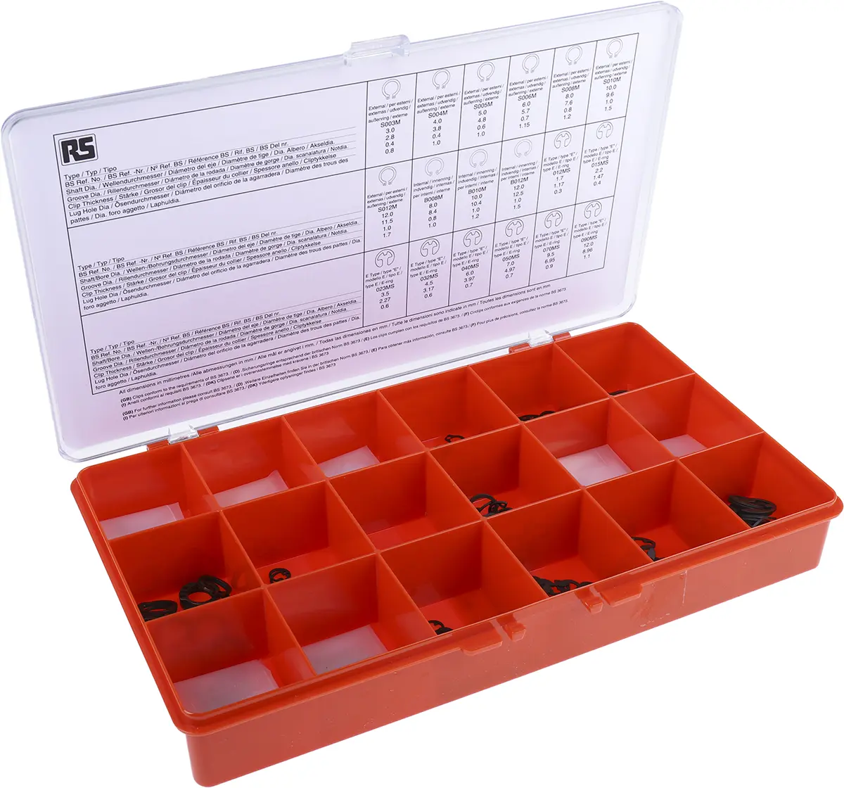 Produktfoto 1 von RS PRO 890 piece Sicherungsringe Sortiment, Stahl 8 mm