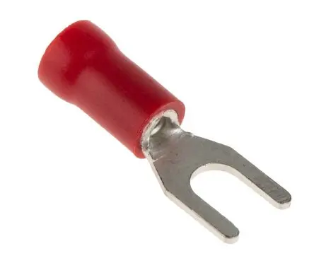 RS PRO Rot Isoliert Gabelkabelschuh B. 6.4mm, M3.5 Vinyl 22 AWG 16 AWG