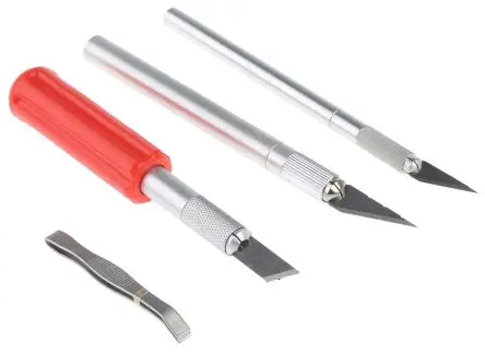 Produktfoto 1 von RS PRO Bastelmessersatz Bastelset Kunststoff, Aluminiumlegierung (Rohr) Diagonal, Flach, Abgerundete Kante, Vierkant mit