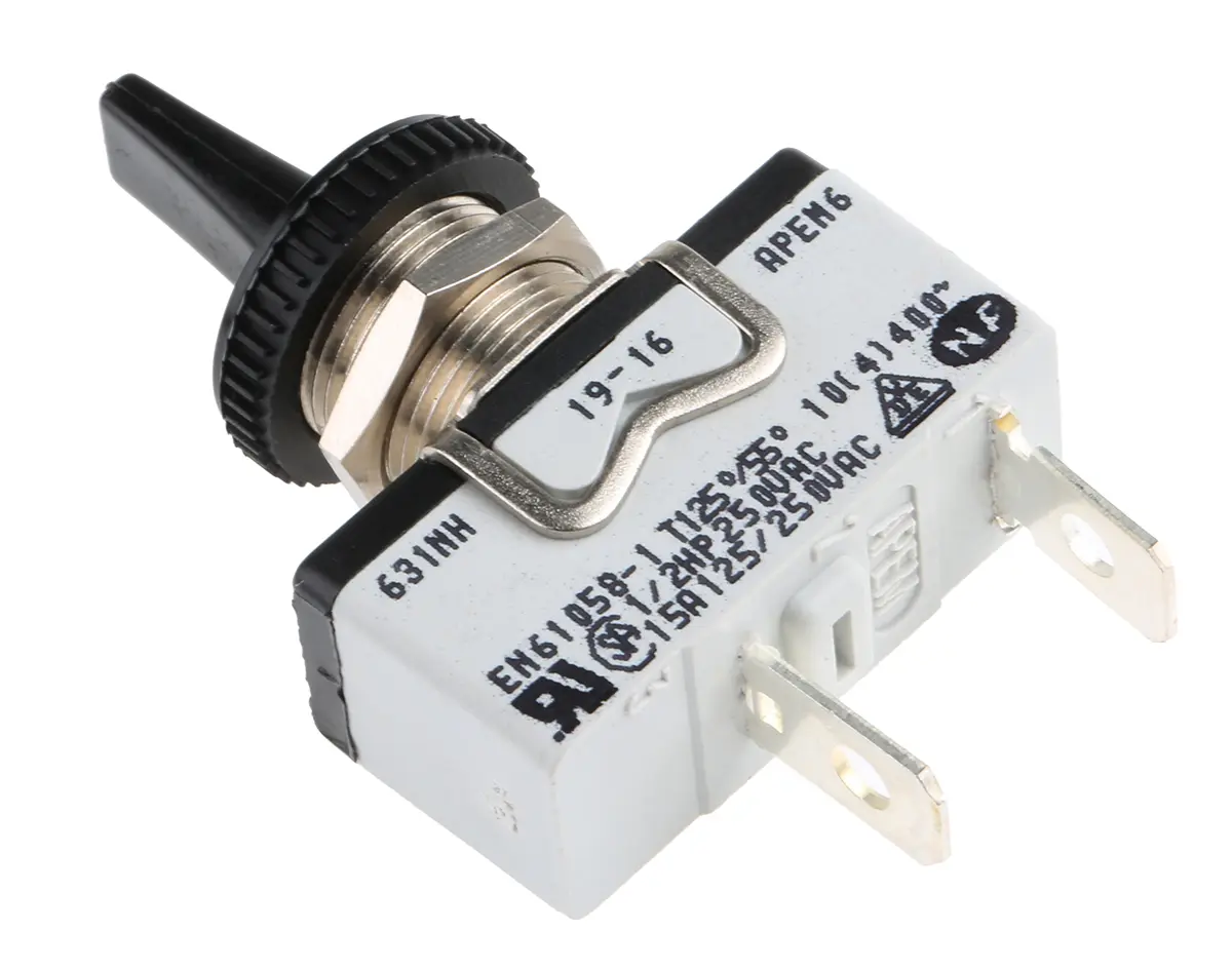 Produktfoto 1 von APEM Panel Kippschalter SPST, Ein-Aus, 24 V dc, 250 V ac, 10A, Stecker