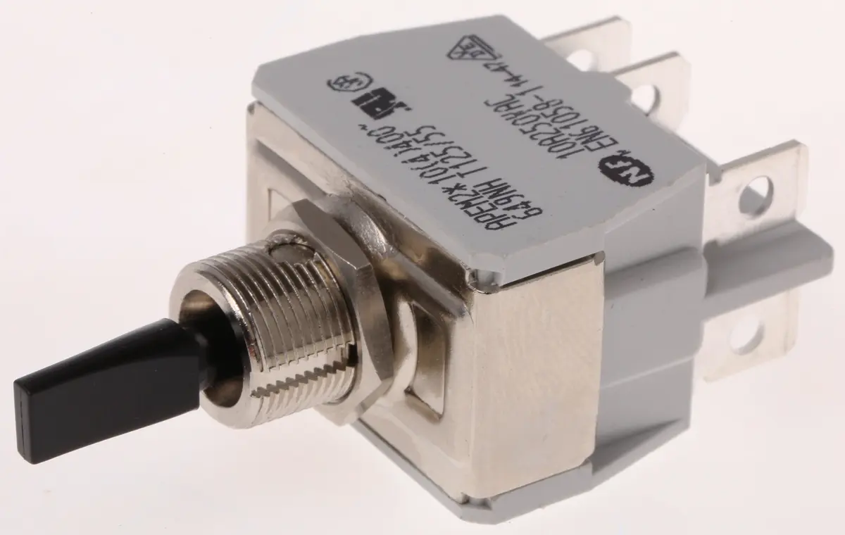 Produktfoto 1 von APEM Panel Kippschalter 2-poliger Wechsler, Ein-Aus-Ein, 24 V dc, 250 V ac, 10A, Stecker