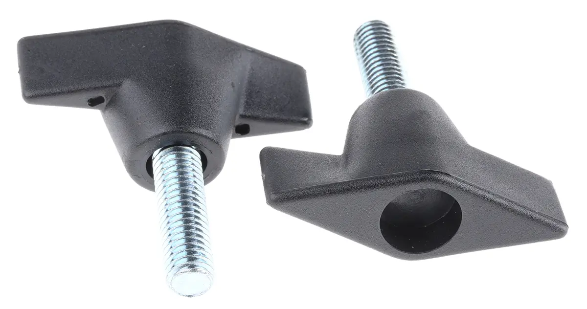 Produktfoto 1 von RS PRO Feststellschraube Schwarz Thermoplast x 25 mm Männlicher Flügel, mit Gewindebolzen Ø 50 mm