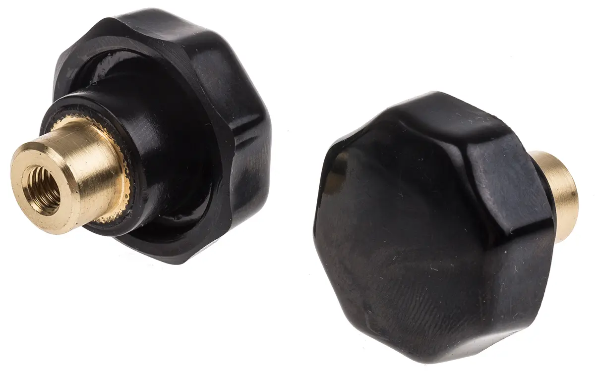 Produktfoto 1 von RS PRO Feststellschraube Schwarz M6 x 9 mm Drehknopf, mit Gewindebohrung Ø 32 mm