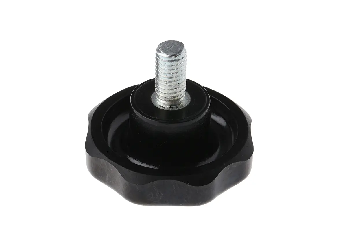 Produktfoto 1 von RS PRO Feststellschraube Schwarz M10 x 20 mm Drehknopf, mit Gewindebolzen Ø 57 mm