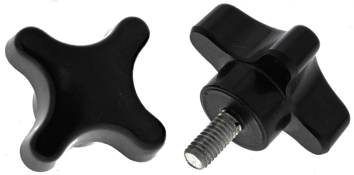 Produktfoto 1 von RS PRO Feststellschraube Schwarz M6 x 13 mm 4-Zacken, mit Gewindebolzen Ø 38 mm