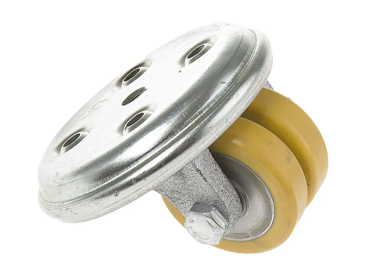 Produktfoto 1 von Revvo Drehlager Lenkrolle, Rad ø 50mm, 160kg, Ges H. 50mm, Rad B. 14mm, 95 x 64mm, Platte, Polyurethan-Material