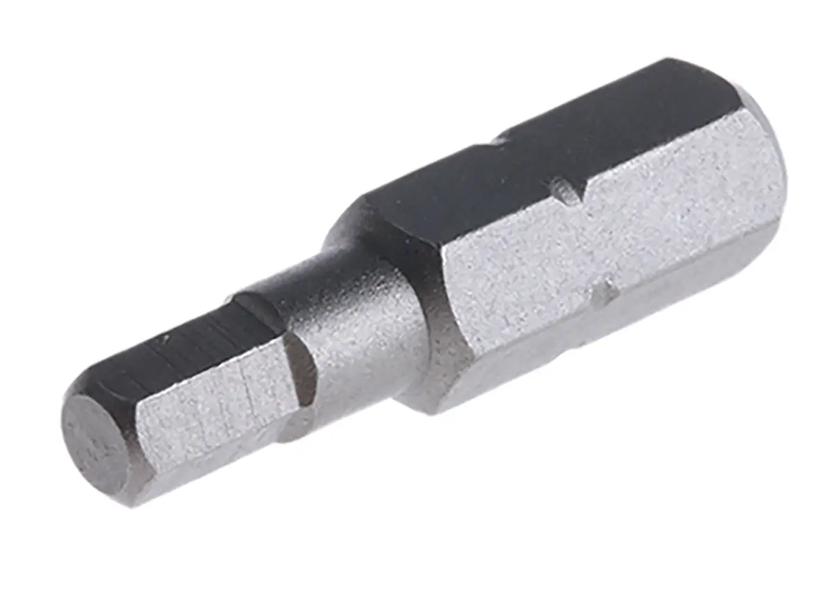 Produktfoto 1 von RS PRO 0.25 mm 4 mm Sechskant Schraubbit, Sechskant Chrom Vanadium Stahl, 1-teilig, 25 mm