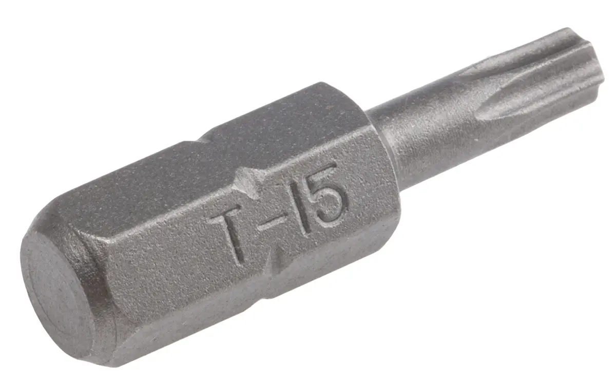 Produktfoto 1 von RS PRO 6.35 mm T15 Schraubbit, Sechskant Chrom Vanadium Stahl, 1-teilig, 25 mm